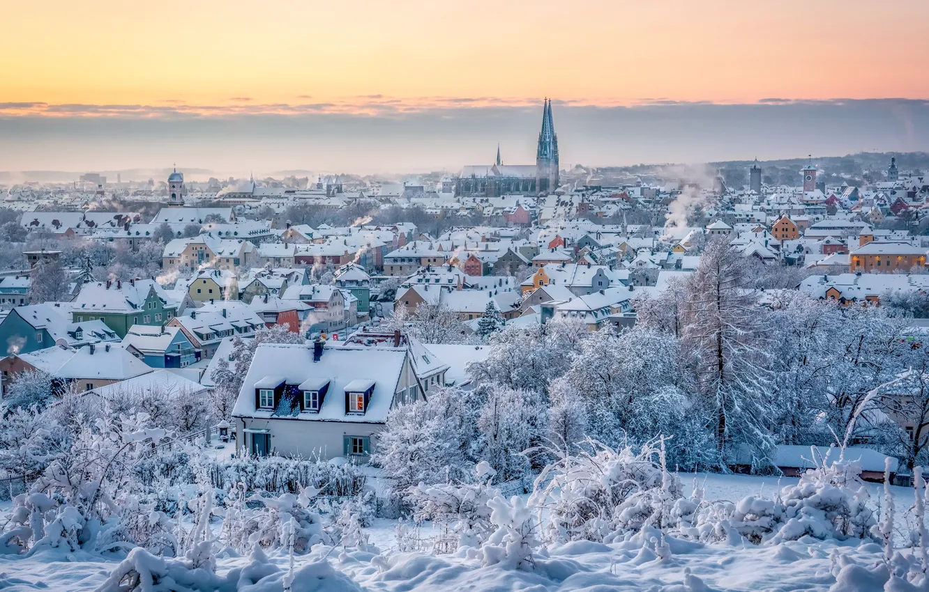 Photo wallpaper winter, snow, building, home, Germany, Bayern, panorama, Germany