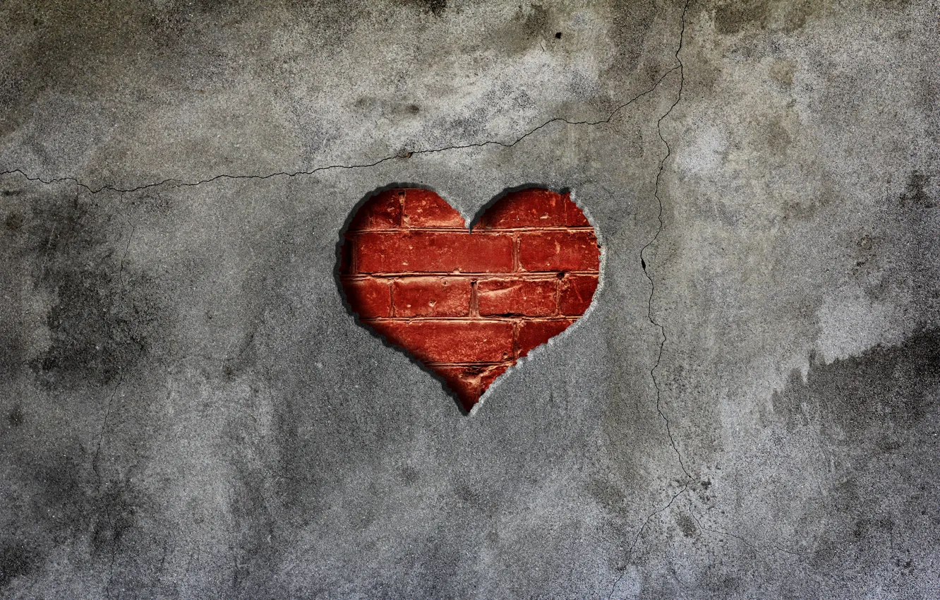 Photo wallpaper wall, heart, brick, concrete