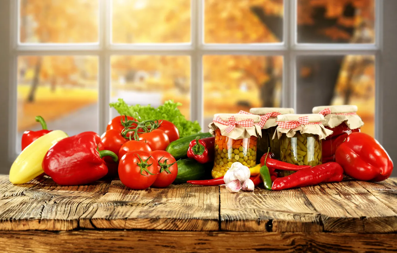 Photo wallpaper pepper, banks, vegetables, tomatoes, cucumbers, peppers, tomatoes, vegetables