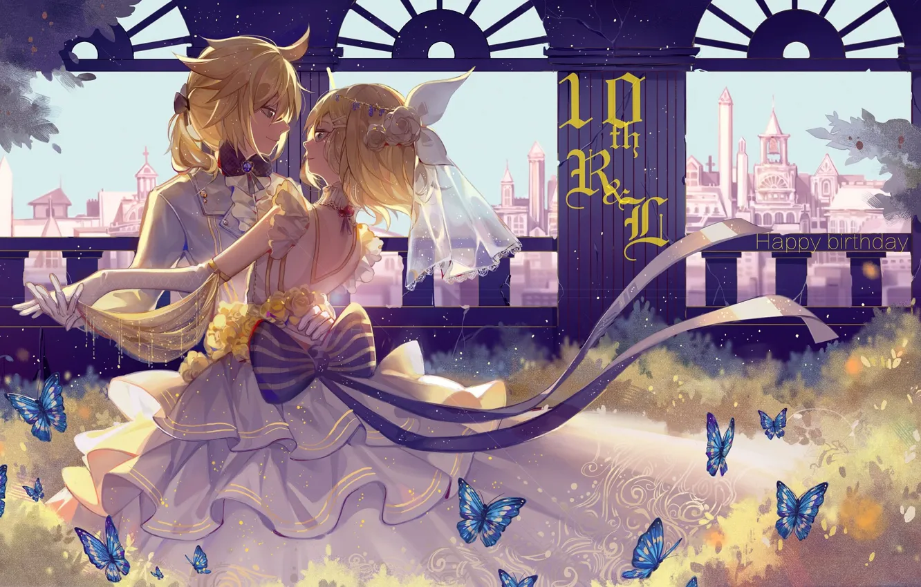 Photo wallpaper romance, art, vocaloid, two, kagamine rin, kagamine len