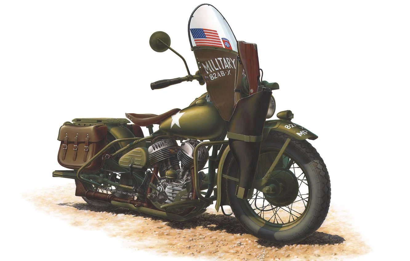 Photo wallpaper color, engine, model, art, soldiers, khaki, motorcycle, USSR
