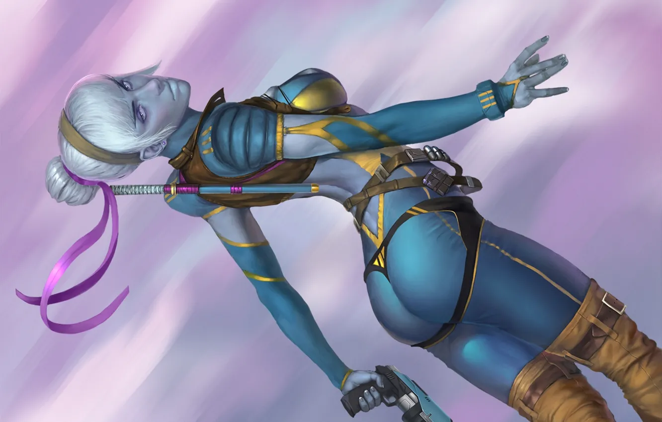 Photo wallpaper girl, gun, weapons, fiction, figure, drop, art, tape