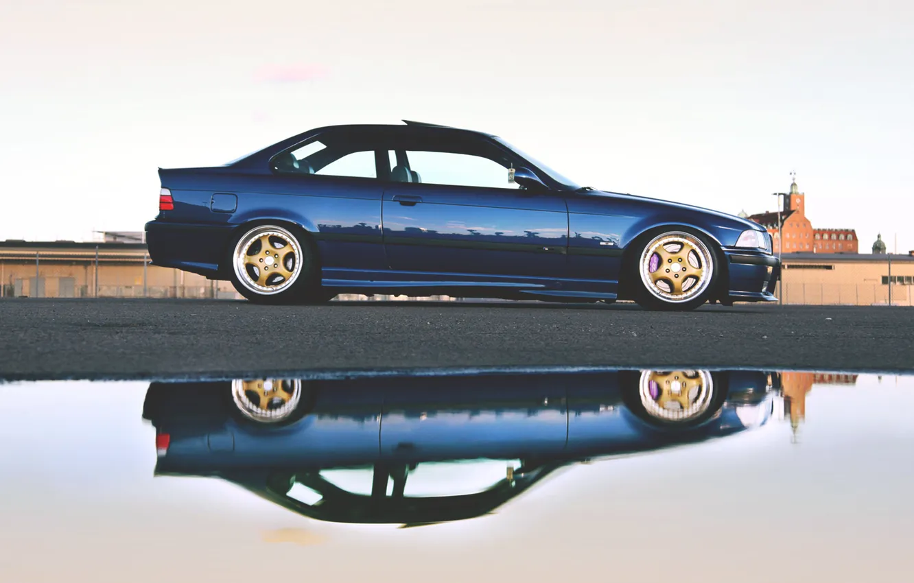 Photo wallpaper water, reflection, BMW, BMW, puddle, profile