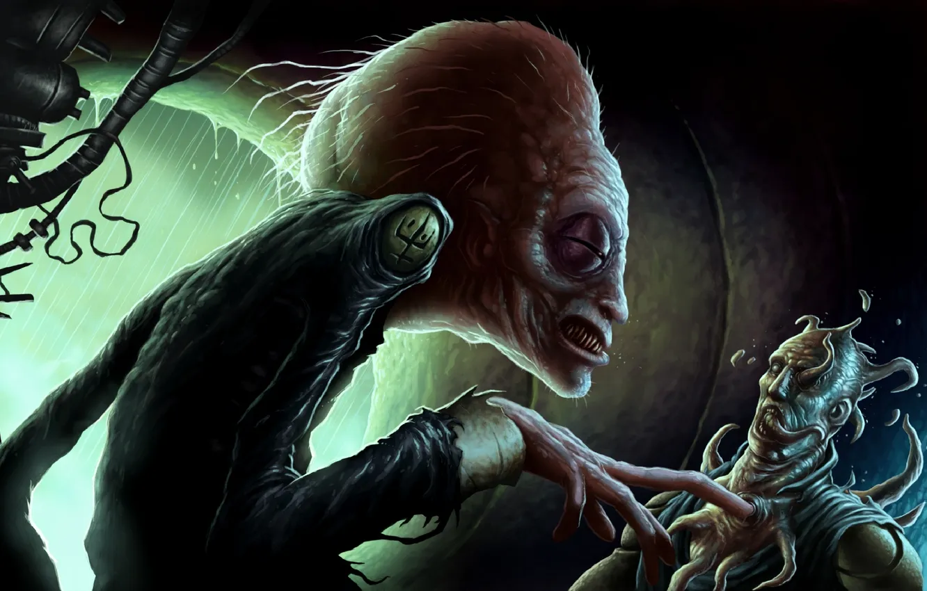 Photo wallpaper dark, worms, fear, human, head, creature, fingers, Horrible