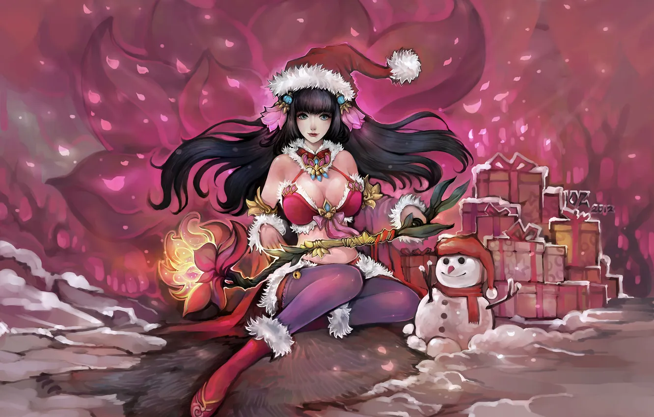 Photo wallpaper girl, gift, new year, snowman