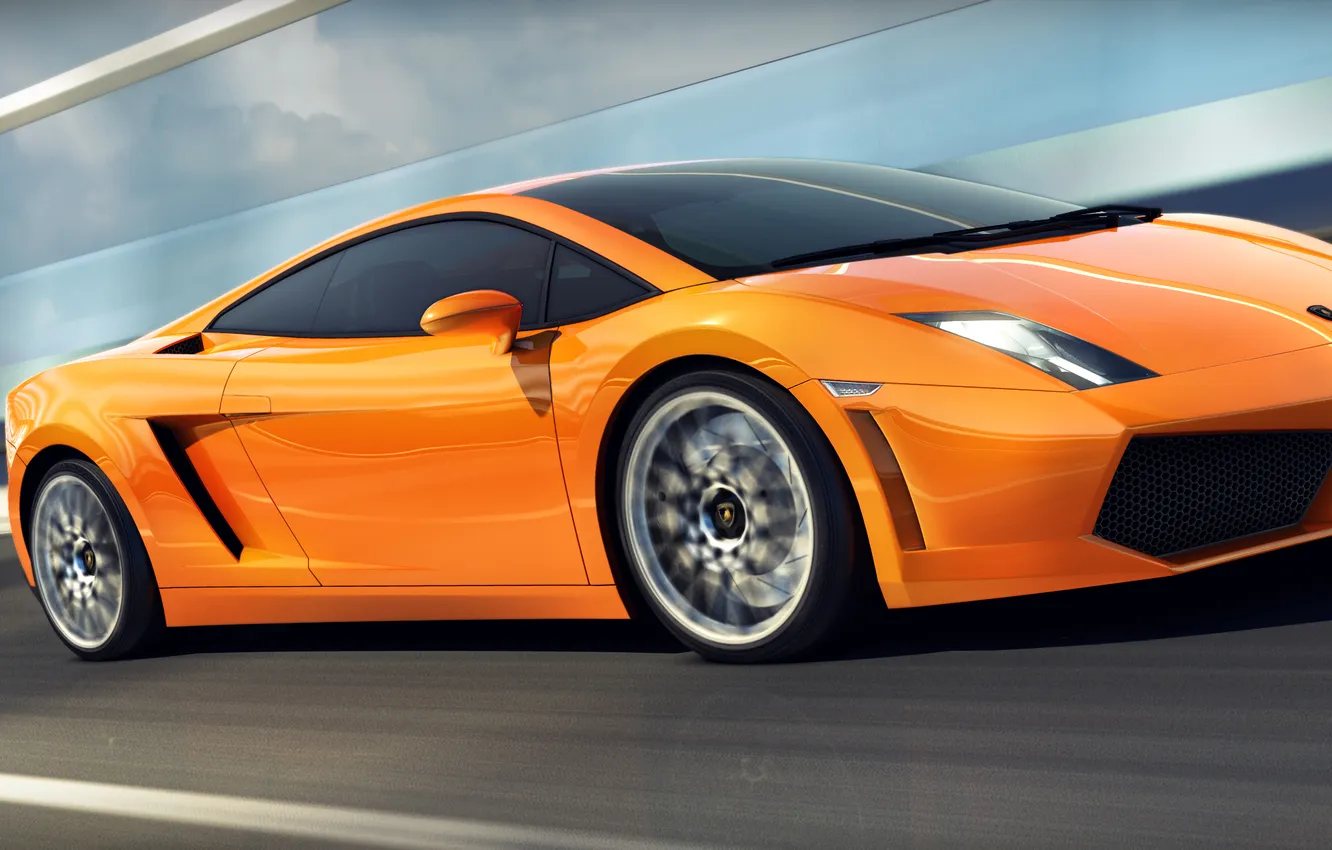 Photo wallpaper speed, orange, Lamborghini, blur, Gallardo, Lamborghini, orange, Lamborghini
