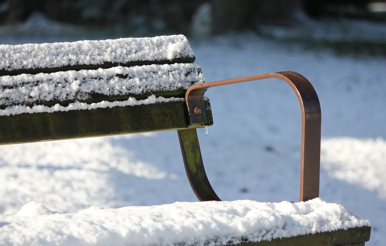 Photo wallpaper cold, winter, snow, bench, Park, shop
