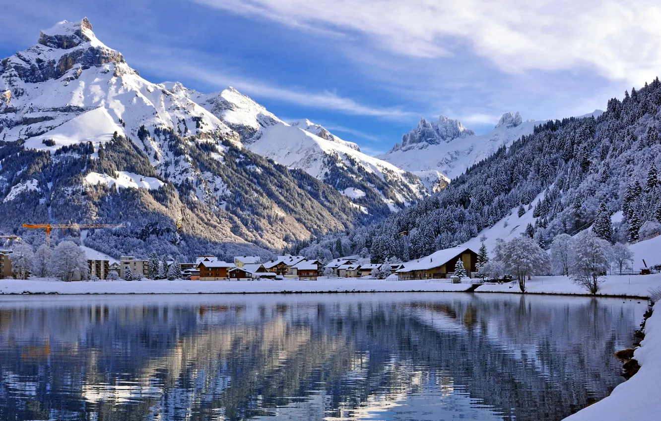 Photo wallpaper landscape, mountains, lake, Switzerland, Engelberg, Canton of Obwalden