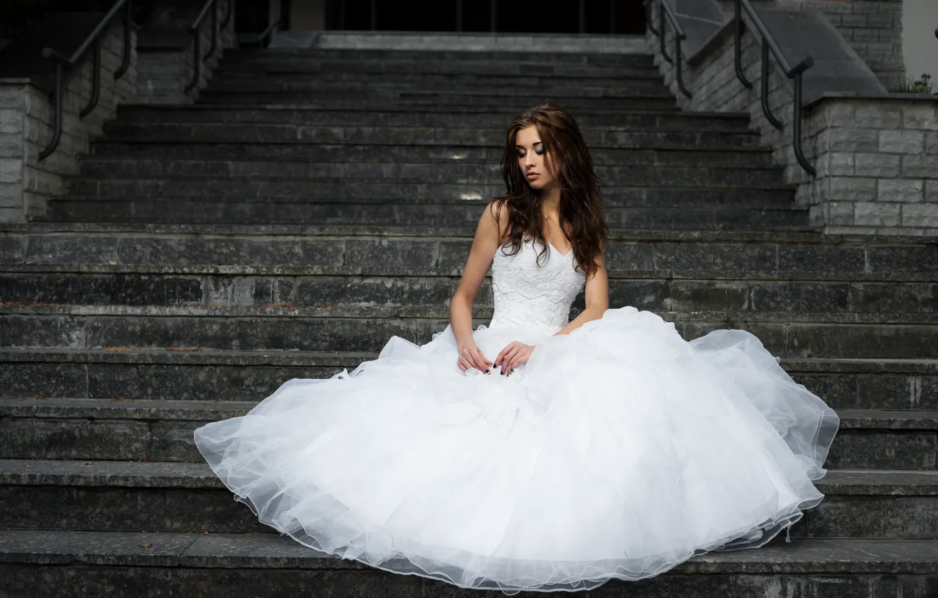 Photo wallpaper girl, steps, girl, the bride, bride, stairs