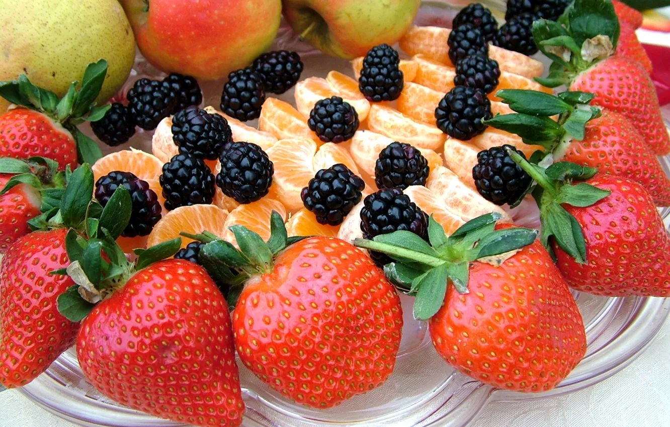Photo wallpaper berries, strawberry, fruit, BlackBerry, Mandarin