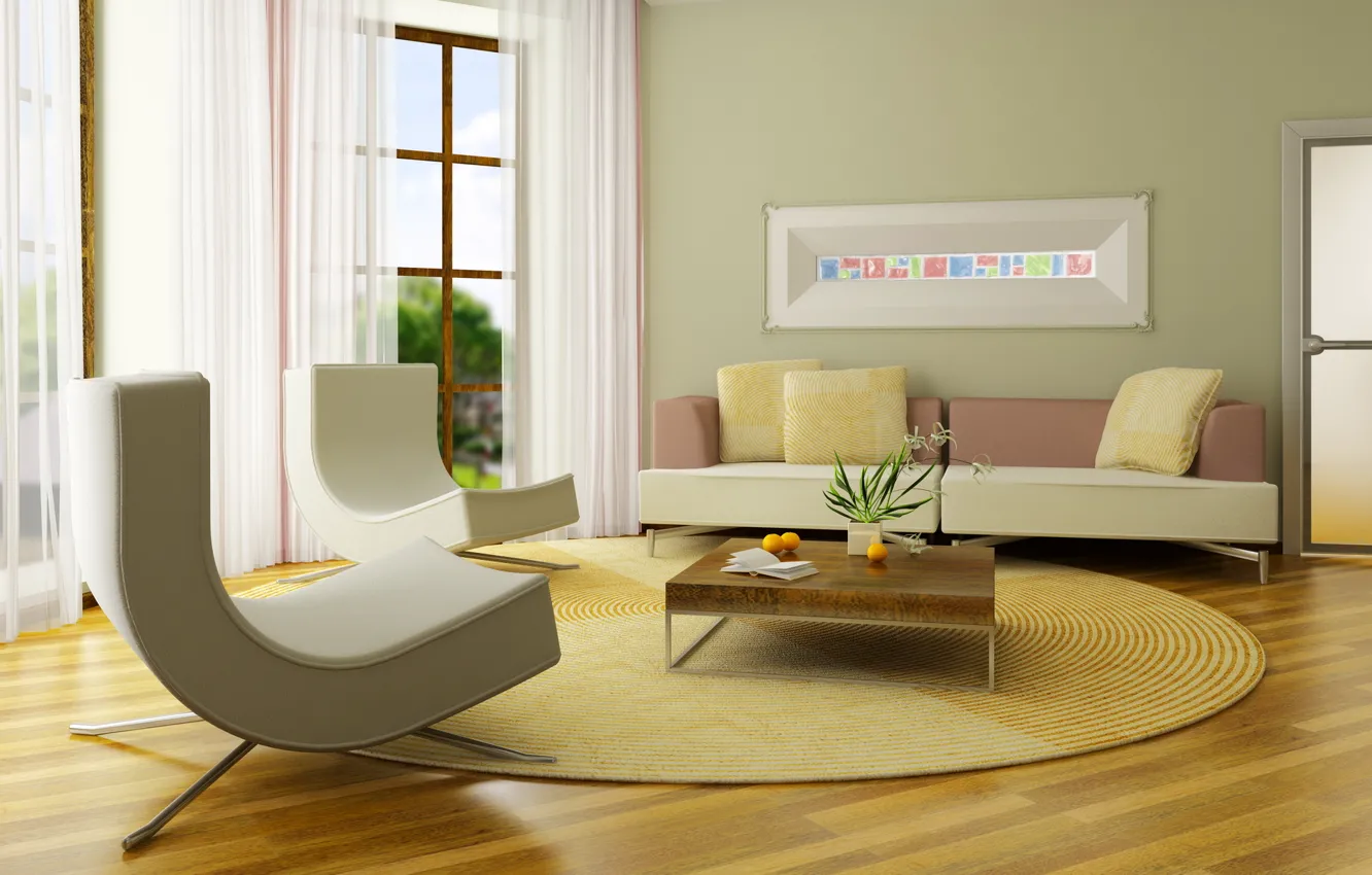 Photo wallpaper design, style, sofa, furniture, interior, plants, chair, pillow