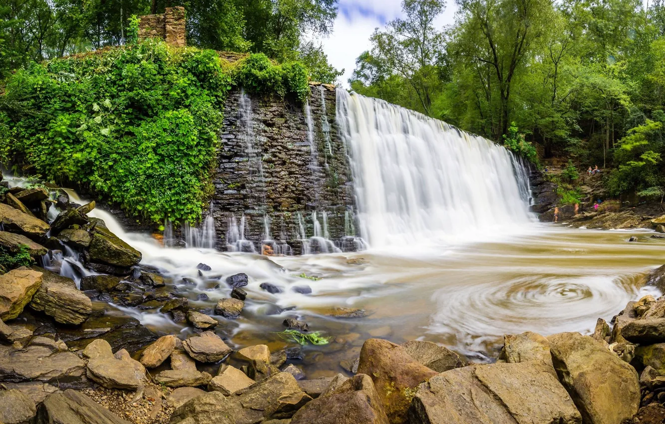 Photo wallpaper lake, stones, waterfall