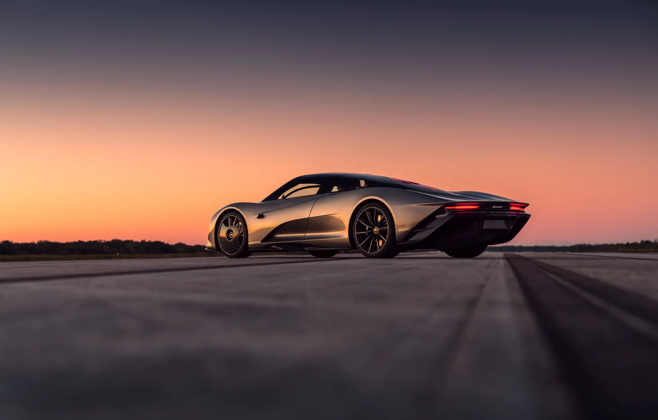Photo wallpaper sunset, McLaren, the evening, supercar, hypercar, 2019, Speedtail