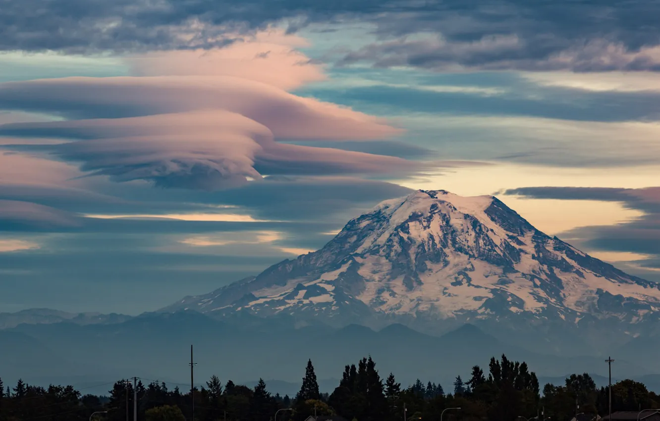 Photo wallpaper clouds, USA, Washington, mount Rainier