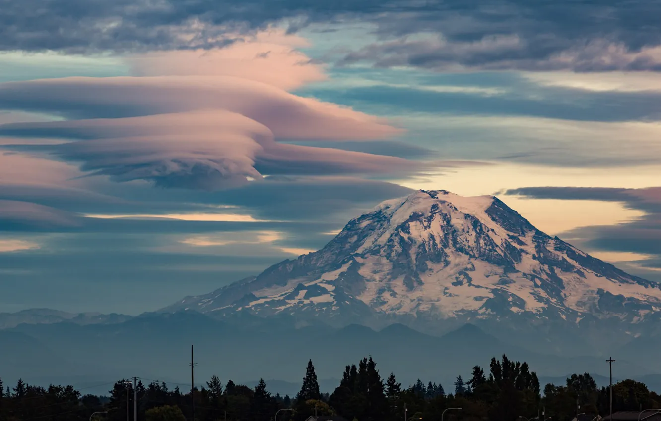 Photo wallpaper clouds, USA, Washington, Mount Rainier