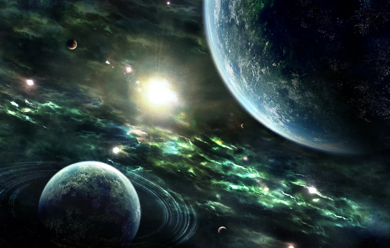 Photo wallpaper stars, earth, planet, space, Earth, stars, sun, planets