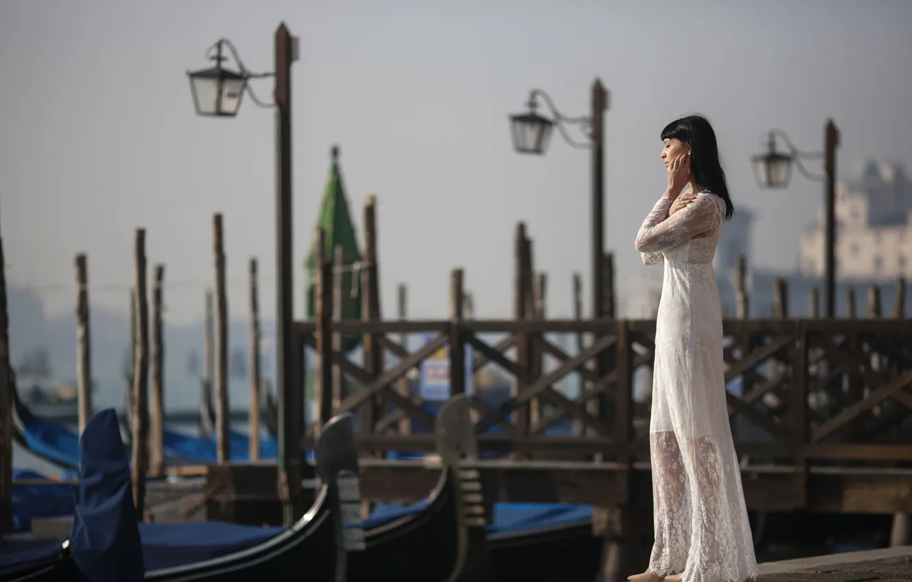 Photo wallpaper girl, mood, Marina, dress, lights, Italy, Venice, gondola