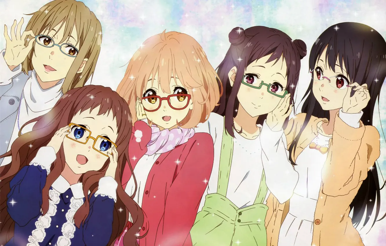 Photo wallpaper glasses, Anime, Kyoukai no Kanata, Sakura Inami, Mitsuki Nase, Shizuku Ninomiya, Mirai Kuriyama, Ai Shindou