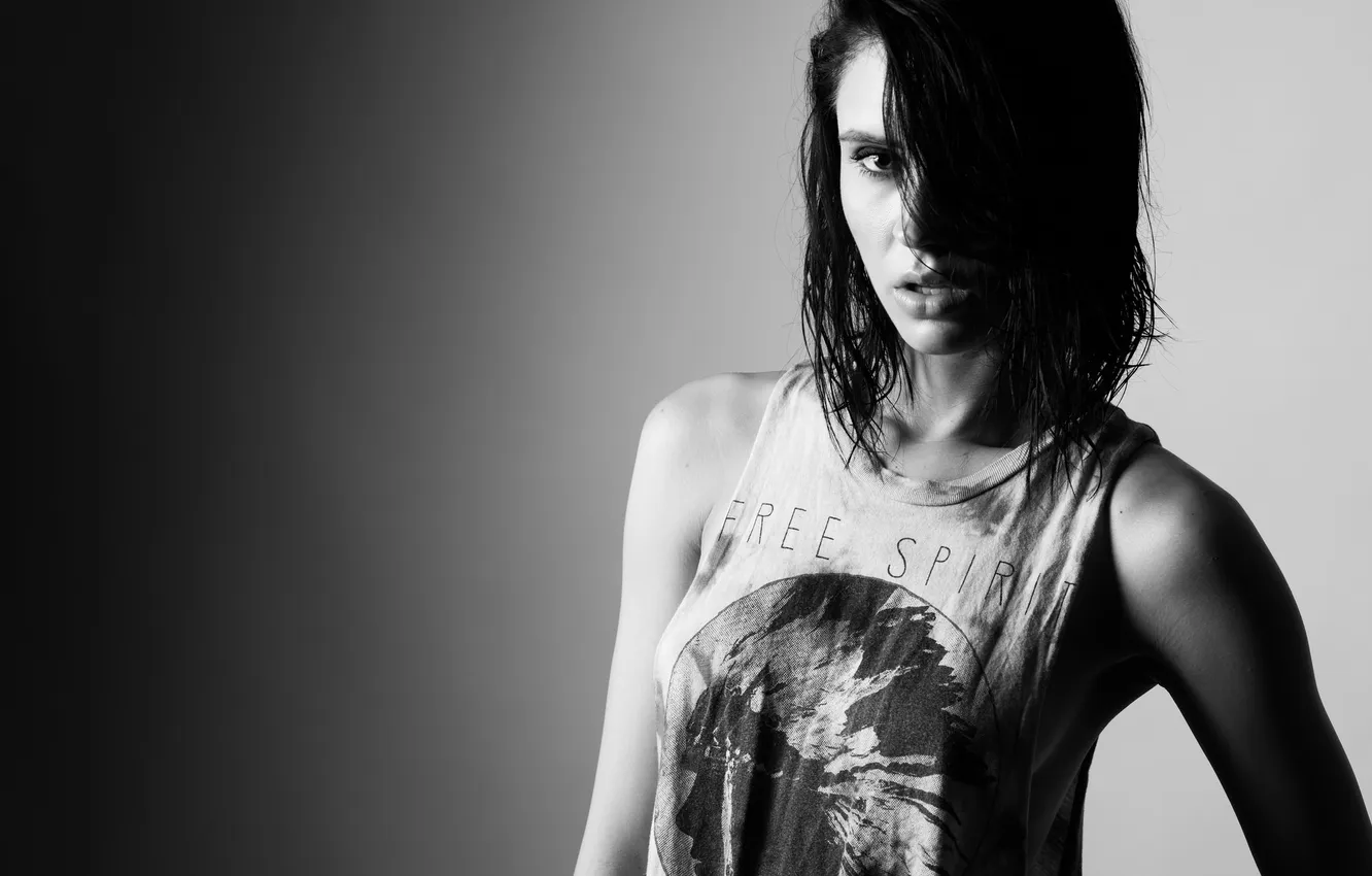 Photo wallpaper look, girl, Mike, lips, black and white