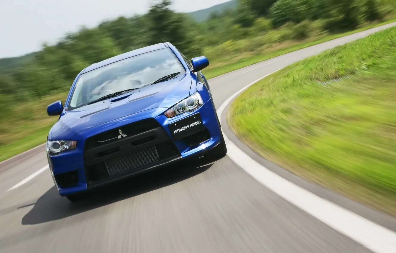Photo wallpaper road, car, machine, blue, speed, Japan, Lancer, Japan