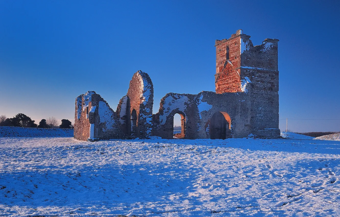 Photo wallpaper winter, the sky, snow, the ruins, ruins