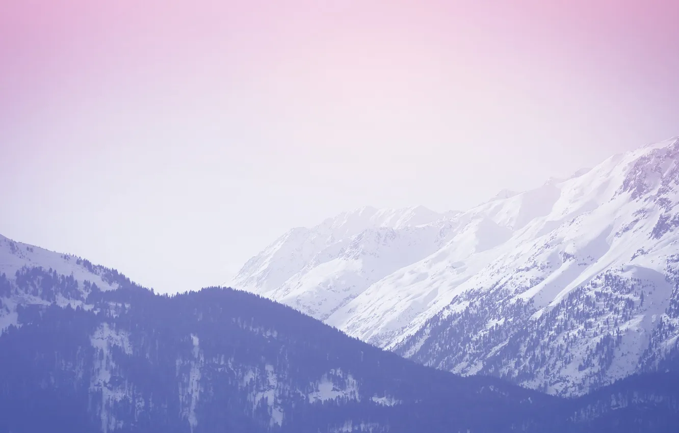Photo wallpaper winter, forest, the sky, snow, trees, landscape, mountains, nature