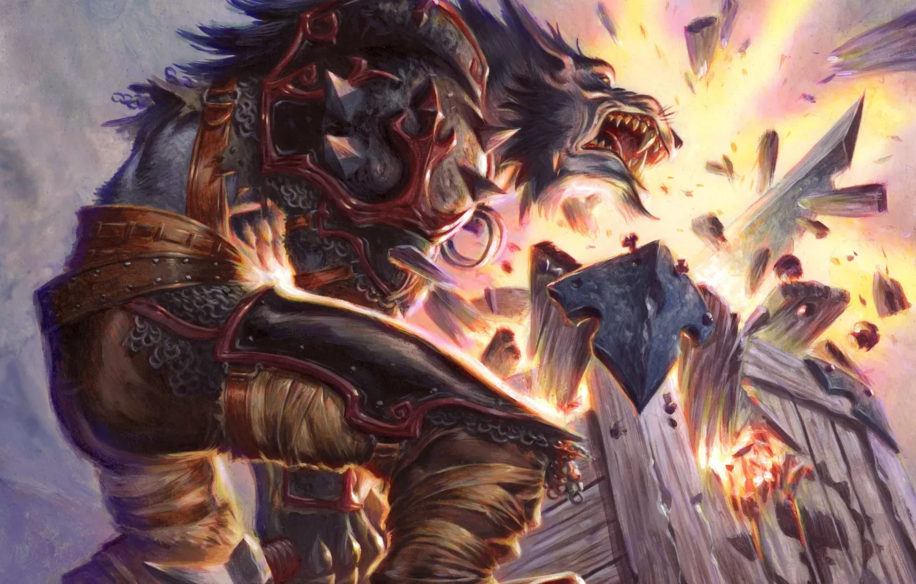 Photo wallpaper the explosion, flame, sword, armor, warrior, blow, World of Warcraft, wow