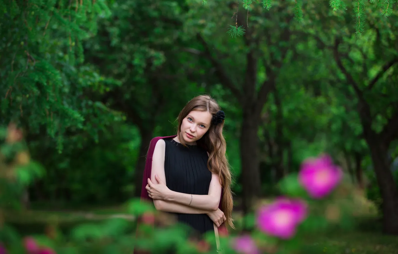 Photo wallpaper girl, sweetheart, model, portrait, dress, light, brown hair, beautiful