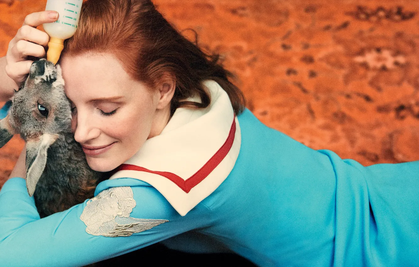 Photo wallpaper girl, actress, kangaroo, Jessica Chastain