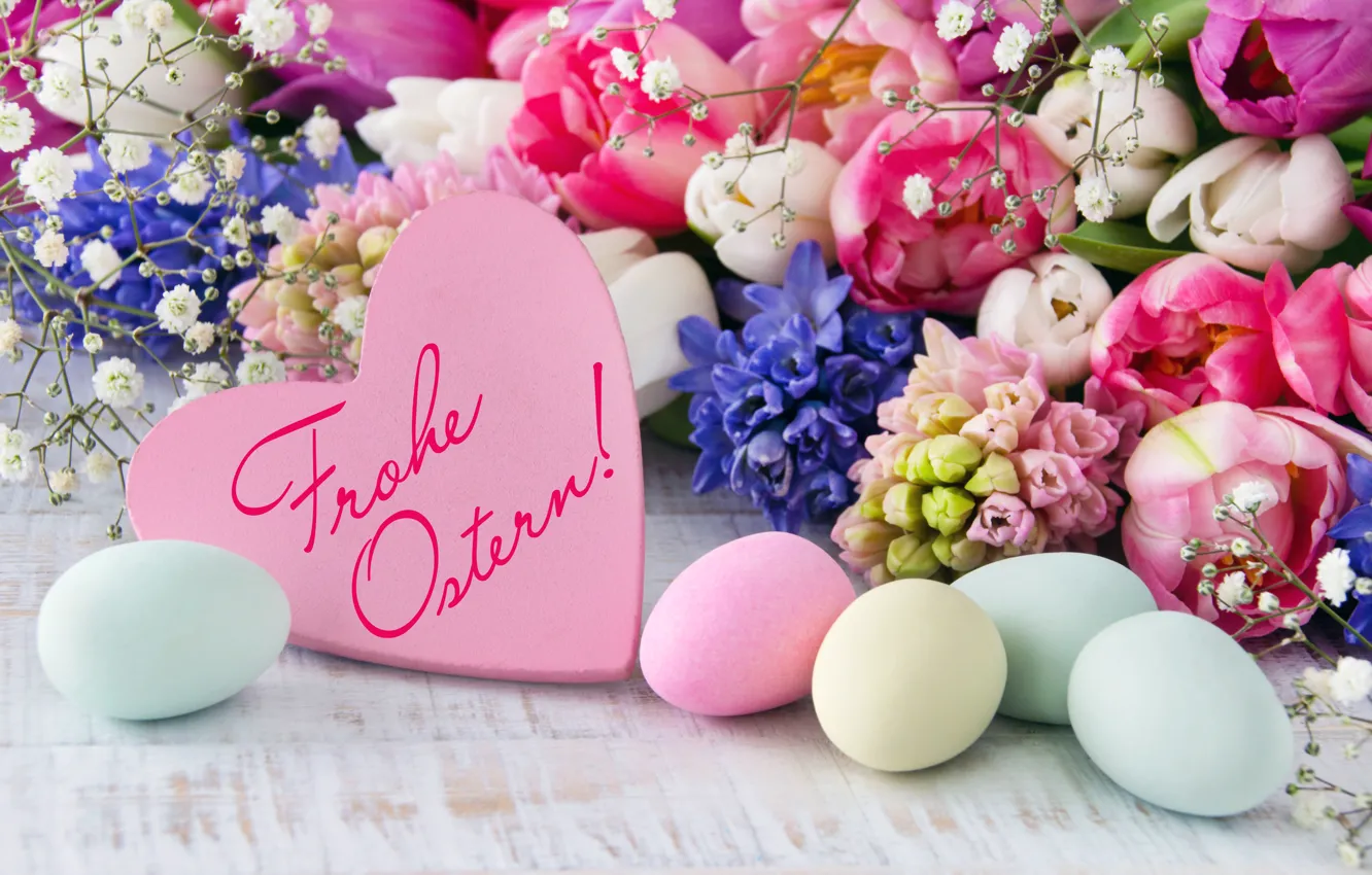 Photo wallpaper flowers, eggs, spring, Easter, flowers, spring, Easter, eggs