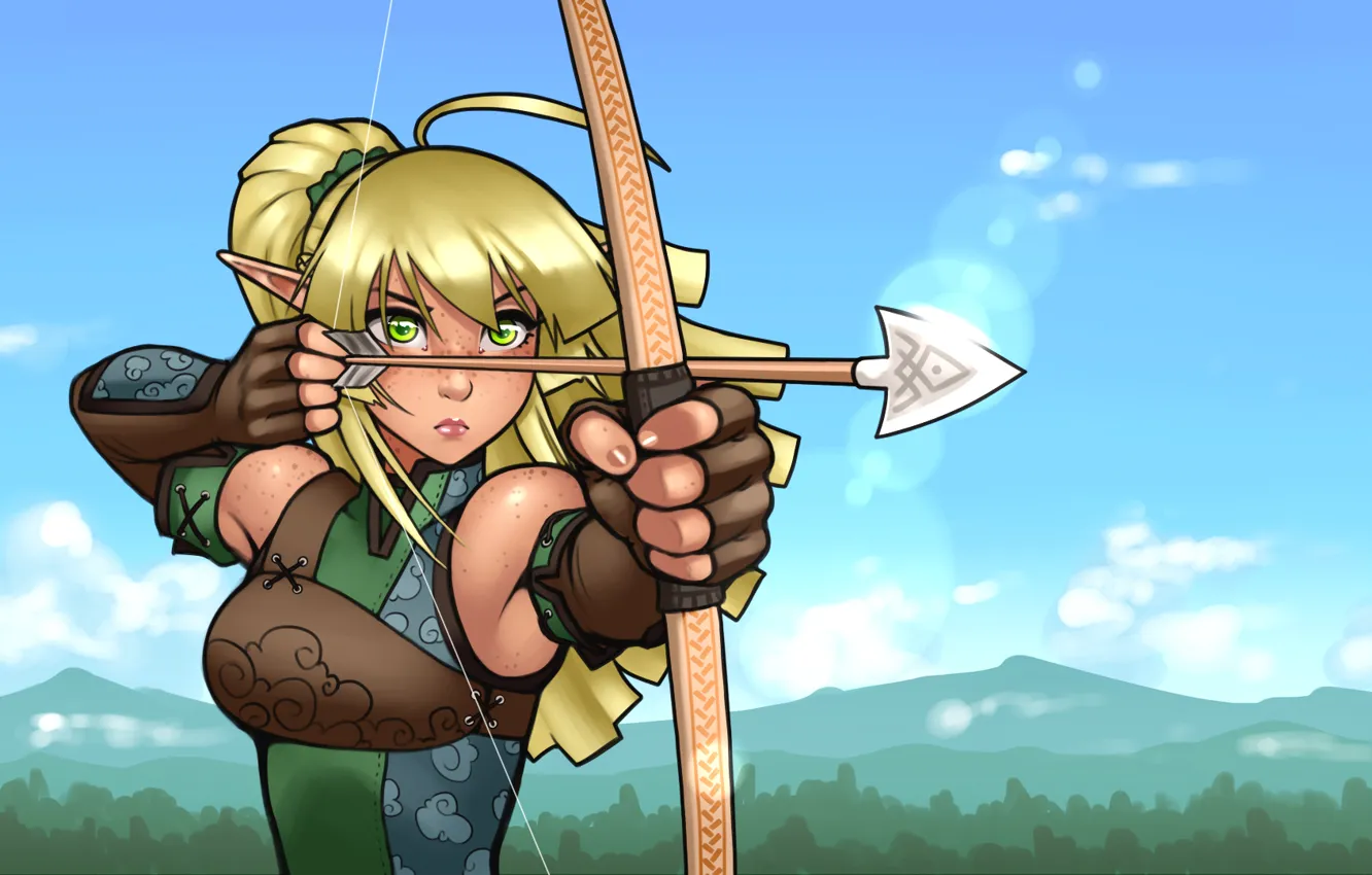 Photo wallpaper girl, elf, anime, bow, Archer, art, arrows, Archer