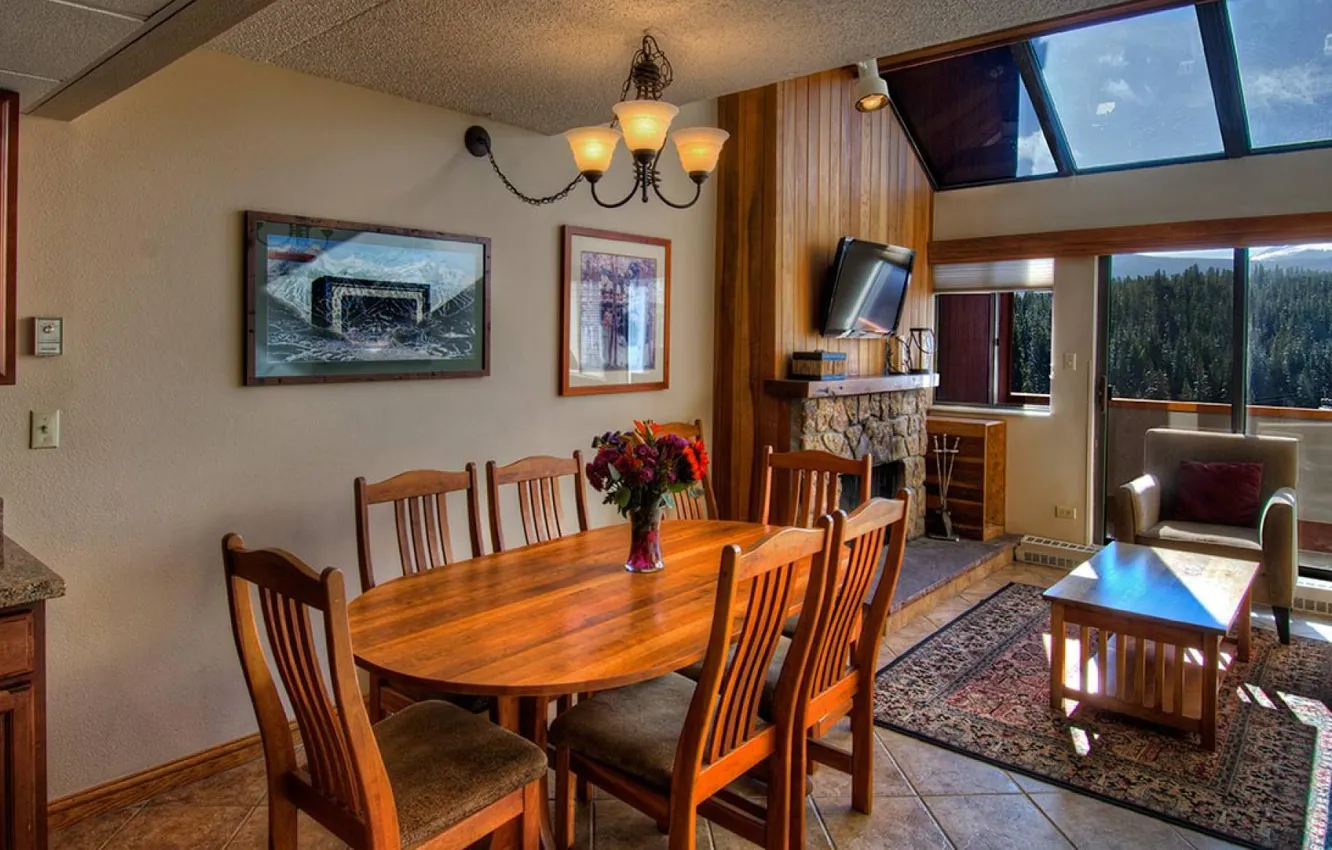 Photo wallpaper room, interior, fireplace, dining room