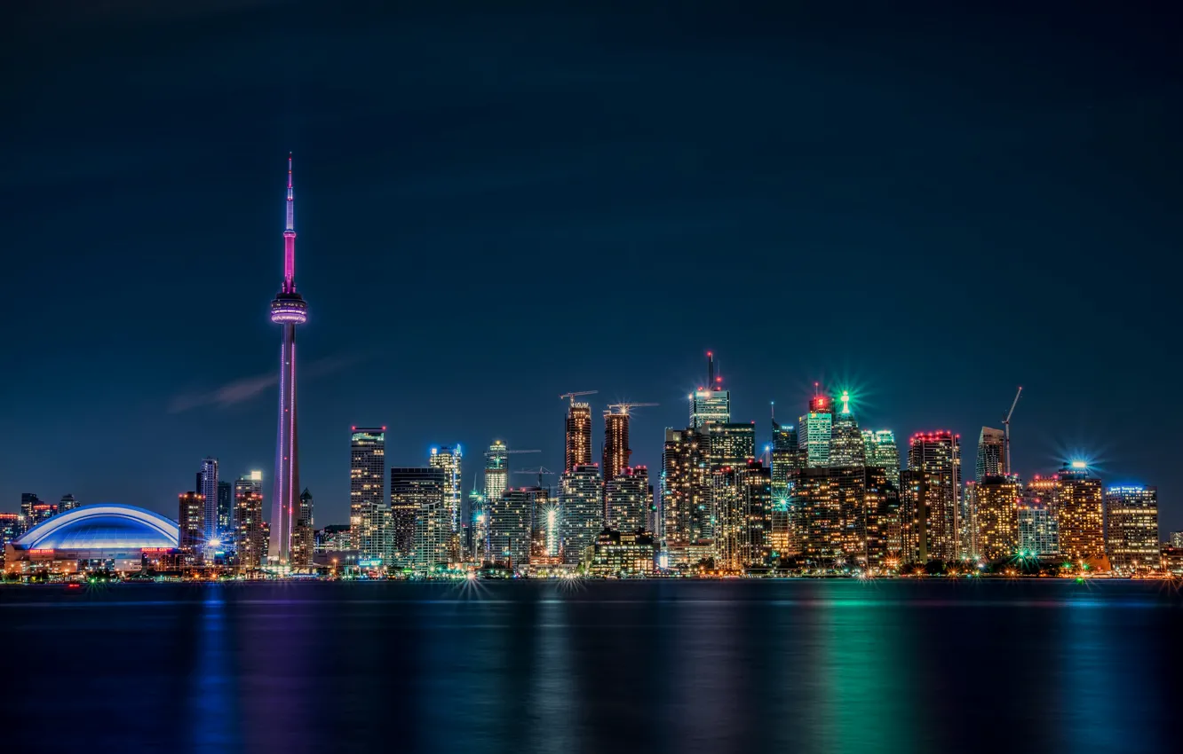Photo wallpaper night, lights, Canada, Ontario, Toronto