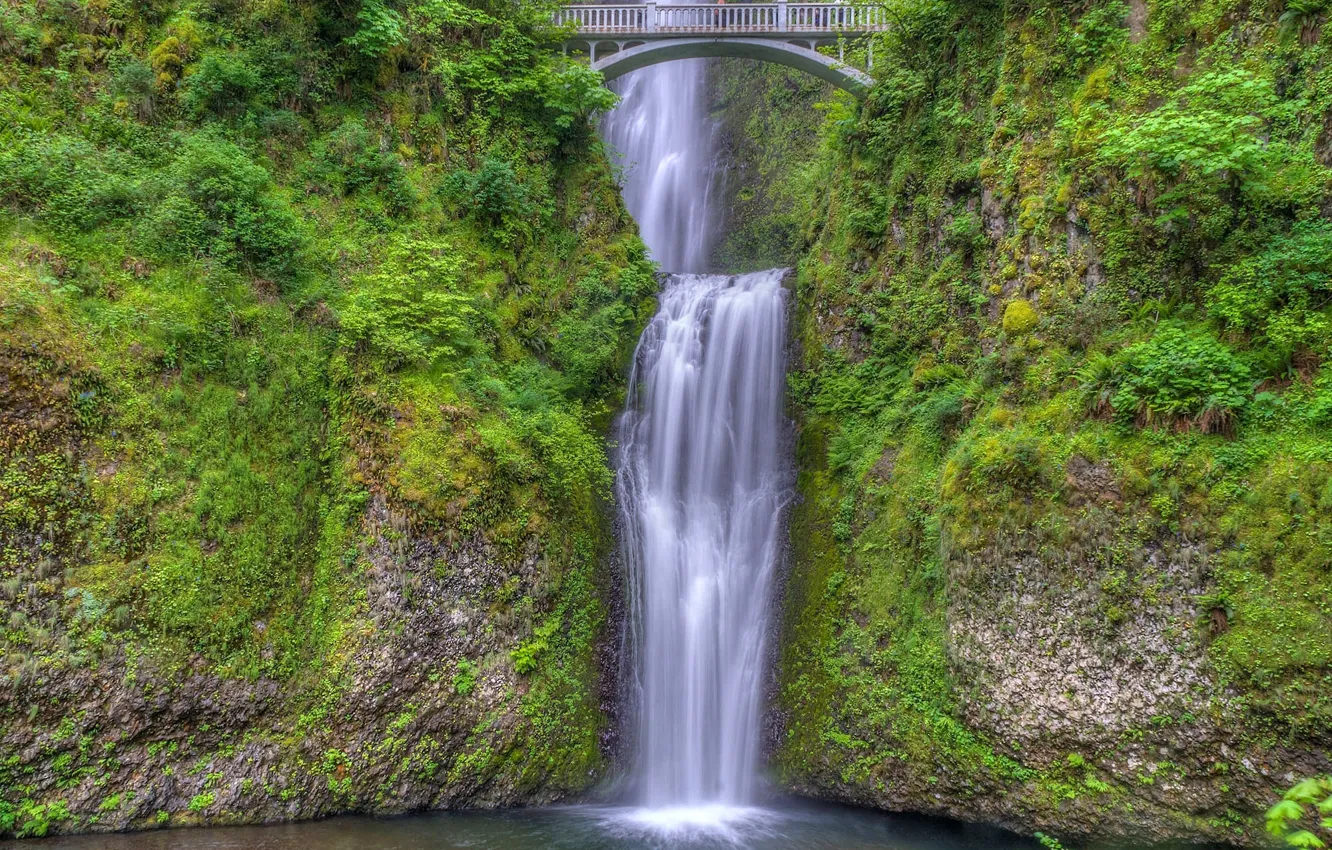 Photo wallpaper bridge, waterfall, Oregon, cascade, Oregon, Columbia River Gorge, the Multnomah falls, Benson Bridge