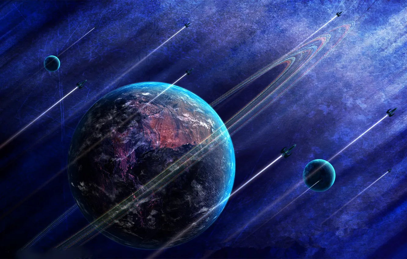 Photo wallpaper traces, planet, satellite, rocket, traektoria