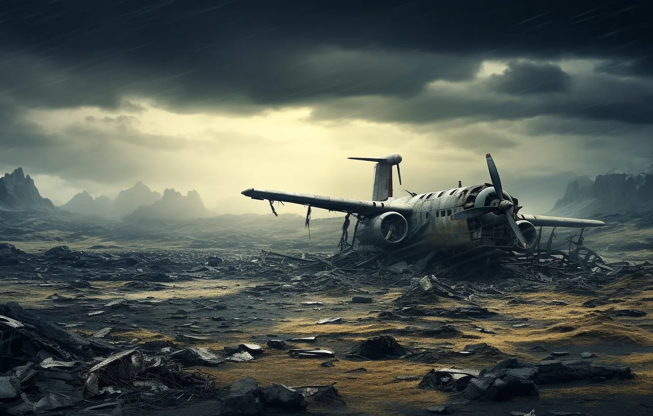 Photo wallpaper clouds, rain, mediocrity, destruction, ruins