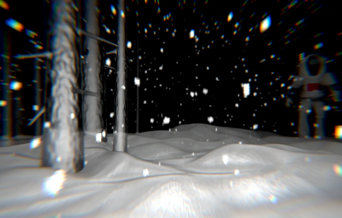 Photo wallpaper fantasy, snow, scene, abstraction, snowfall, blender3d, 3dart, black & White