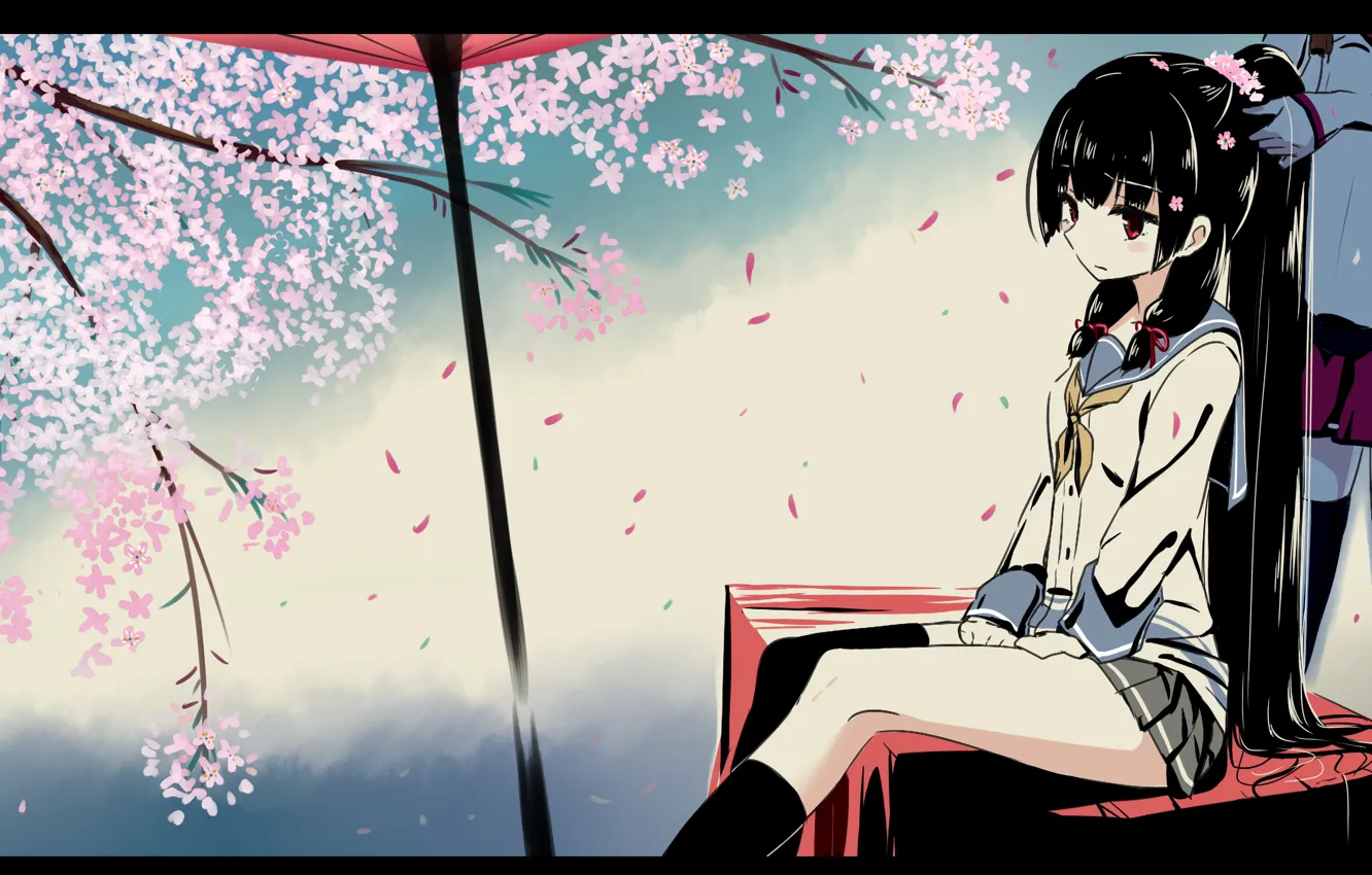 Photo wallpaper girl, sexy, blouse, long hair, anime, beautiful, red eyes, pretty