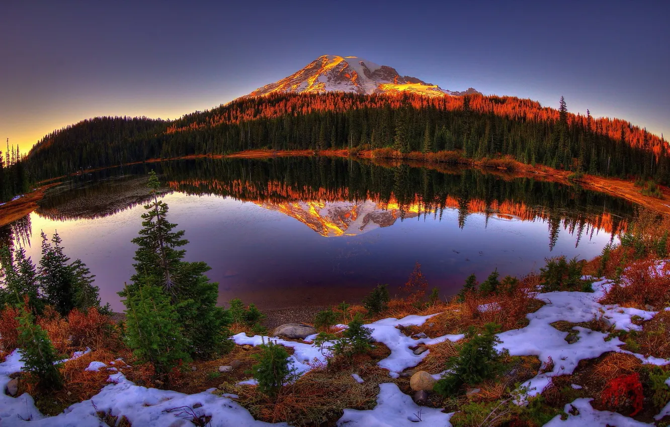 Photo wallpaper lake, reflection, Mount Rainier National Park, Washington State