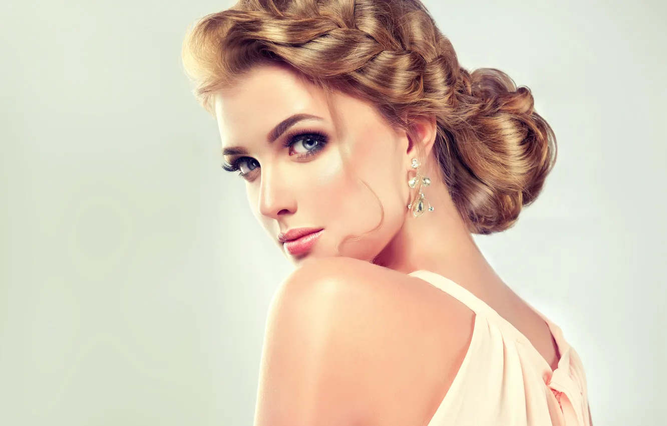 Photo wallpaper eyes, girl, eyelashes, blue, hair, shadow, makeup, lipstick