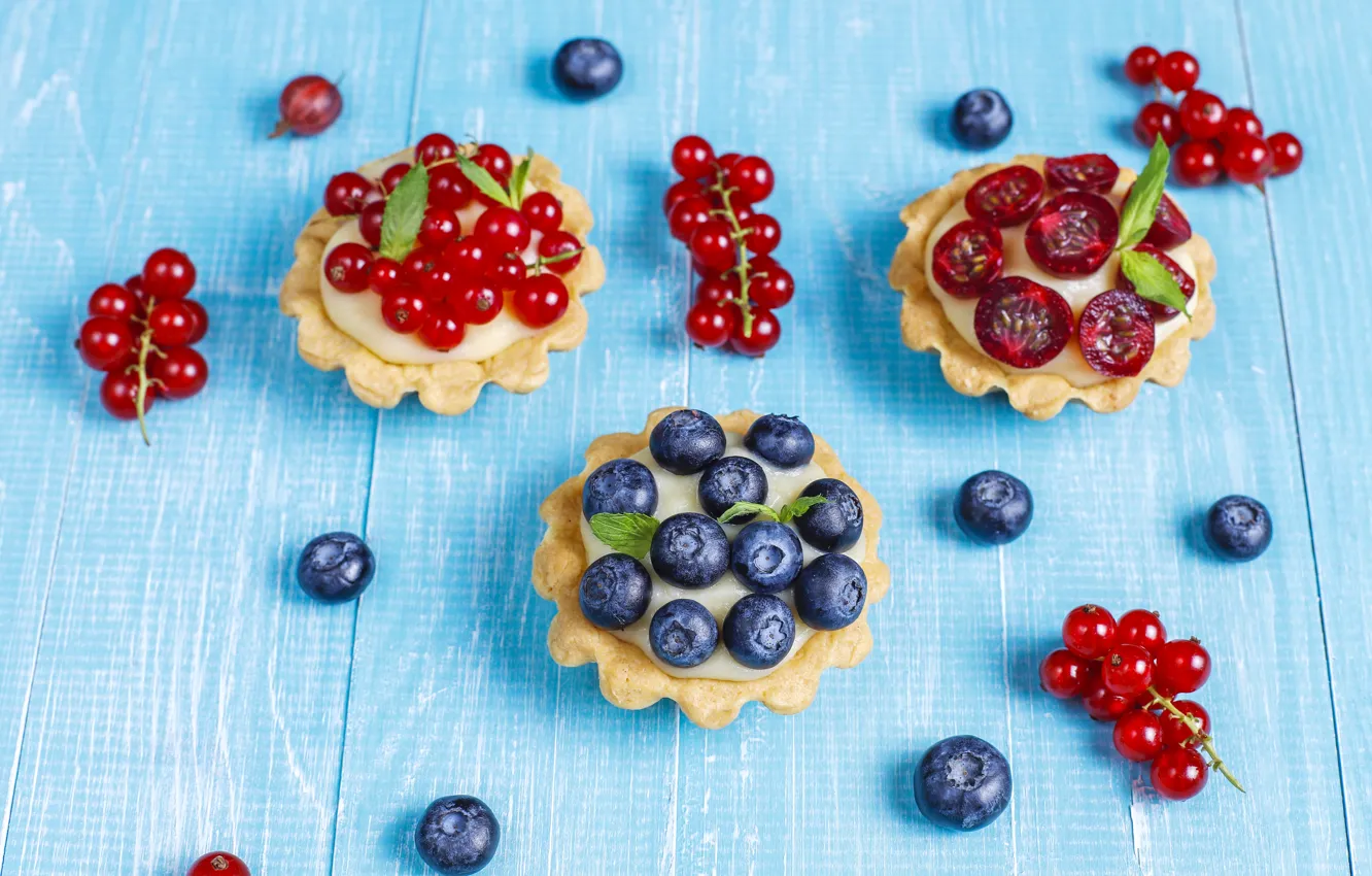 Photo wallpaper red, cherry, berries, Board, blueberries, cake, placer, mint
