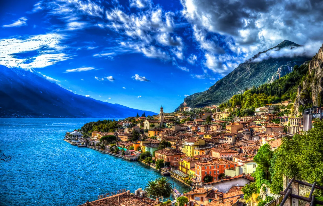 Photo wallpaper clouds, mountains, coast, HDR, home, Italy, Bay, Sorrento