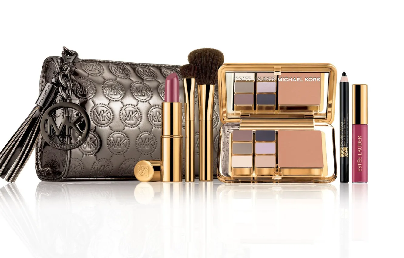 Photo wallpaper Shine, shadow, lipstick, cosmetics, Estee-Lauder, cosmetic bag