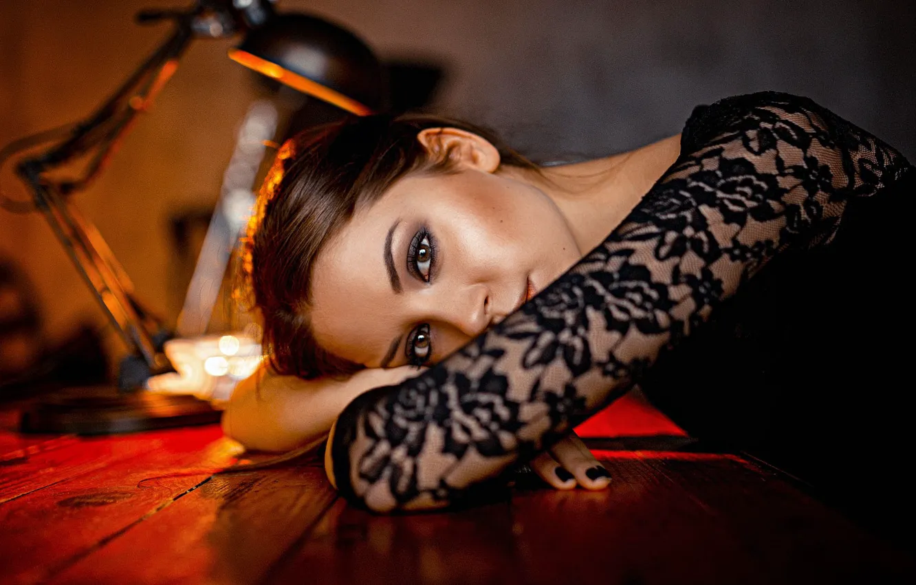 Photo wallpaper lamp, brown-eyed, Xenia, Kseniya Kokoreva