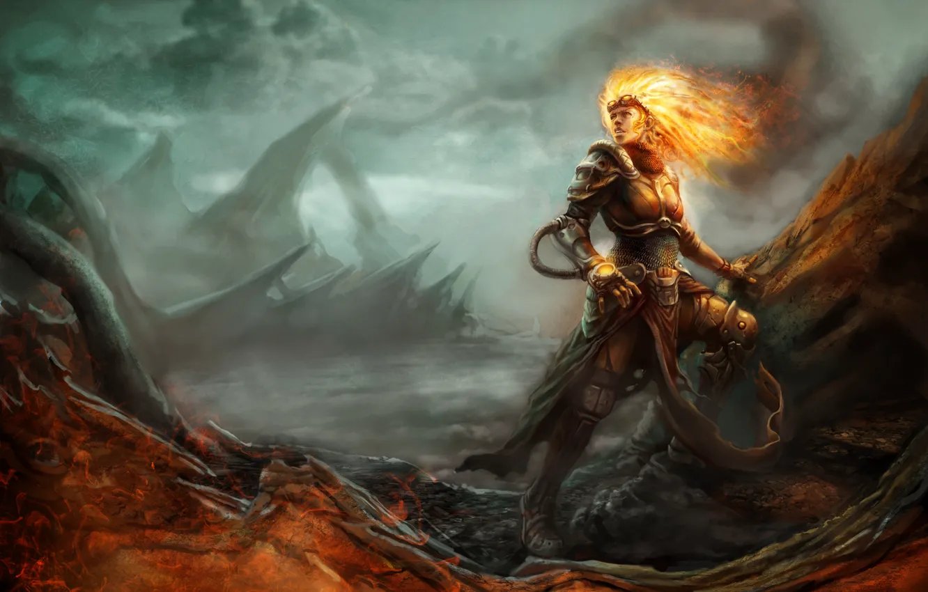 Photo wallpaper girl, flame, armor, sorceress, Magic: The Gathering, Chandra
