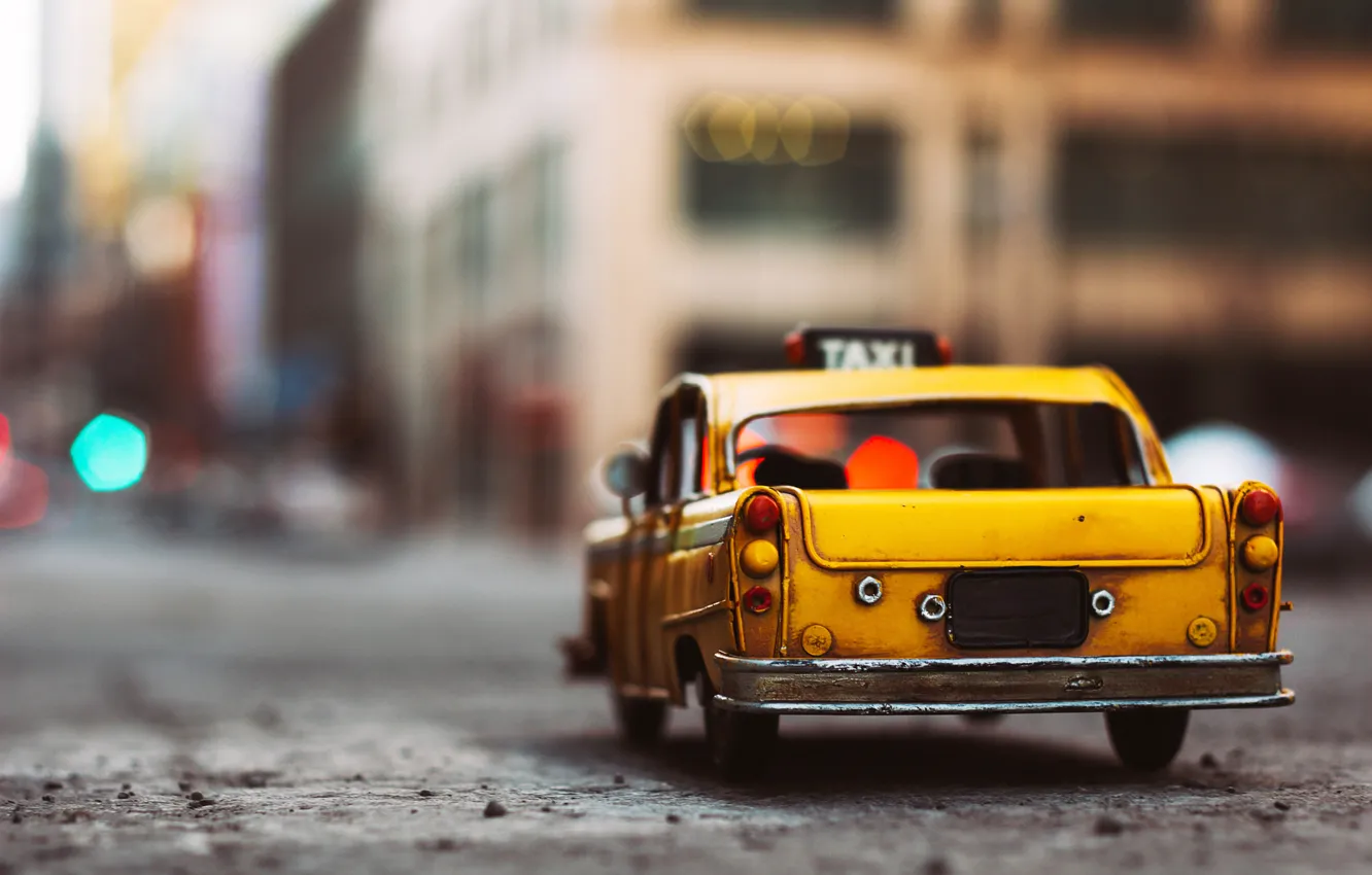 Photo wallpaper car, toy, taxi, toy, street, asphalt, model, miniature