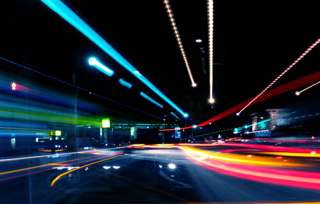 Photo wallpaper road, night, lights