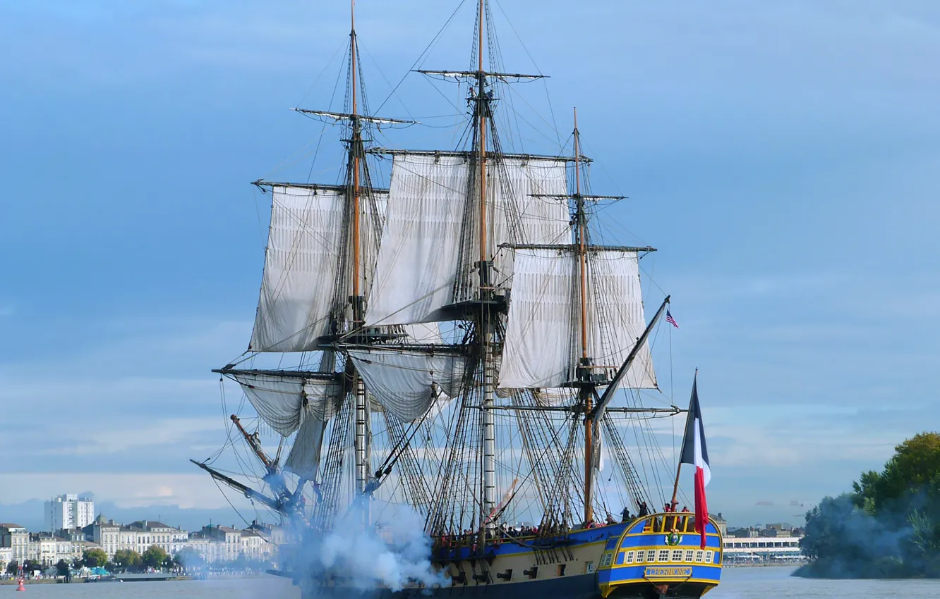 Photo wallpaper frigate, Hermione, sailing