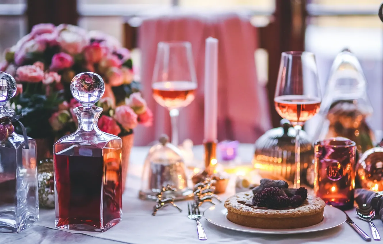 Photo wallpaper holiday, glass, new year, pie, cognac, decor, serving