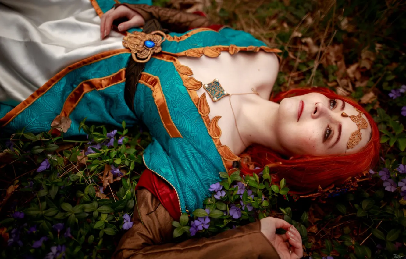 Photo wallpaper lies, cosplay, Triss Merigold, Triss Merigold, The Witcher 3 Wild Hunt, The Witcher 3, Rozari …